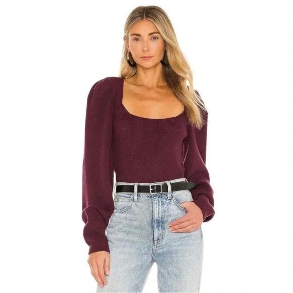 Free People Saffron Square Neck Open Back Cropped Sweater Burgundy XL